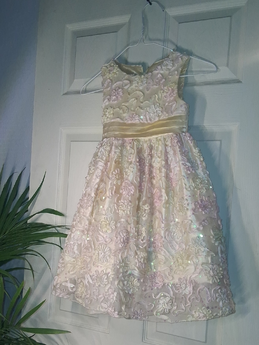 American Princess Pink and Cream Floral Lace Special Occasion Dress
